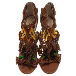 Pre Owned Jimmy Choo Brown Iris Embellished Macramé Leather Sandals Size 40