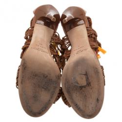 Pre Owned Jimmy Choo Brown Iris Embellished Macramé Leather Sandals Size 40