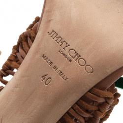 Pre Owned Jimmy Choo Brown Iris Embellished Macramé Leather Sandals Size 40