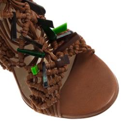 Pre Owned Jimmy Choo Brown Iris Embellished Macramé Leather Sandals Size 40