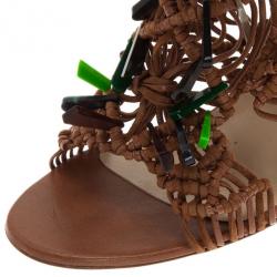 Pre Owned Jimmy Choo Brown Iris Embellished Macramé Leather Sandals Size 40
