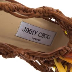 Pre Owned Jimmy Choo Brown Iris Embellished Macramé Leather Sandals Size 40