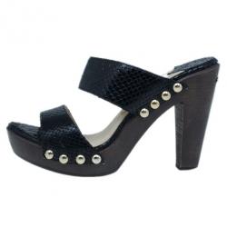 Pre Owned Jimmy Choo Black Python Wooden Slides Size 38