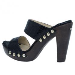 Pre Owned Jimmy Choo Black Python Wooden Slides Size 38