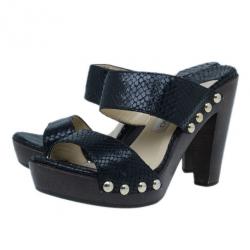 Pre Owned Jimmy Choo Black Python Wooden Slides Size 38