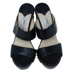 Pre Owned Jimmy Choo Black Python Wooden Slides Size 38