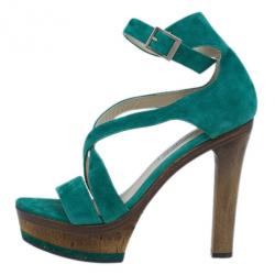 Pre Owned Jimmy Choo Green Suede Cork Platform Sandals Size 38