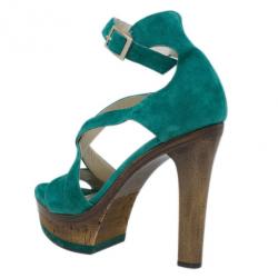 Pre Owned Jimmy Choo Green Suede Cork Platform Sandals Size 38