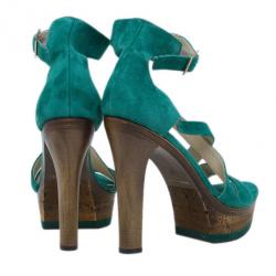 Pre Owned Jimmy Choo Green Suede Cork Platform Sandals Size 38