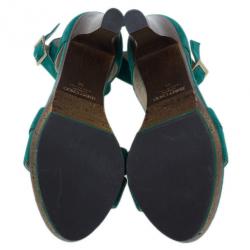 Pre Owned Jimmy Choo Green Suede Cork Platform Sandals Size 38