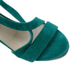 Pre Owned Jimmy Choo Green Suede Cork Platform Sandals Size 38