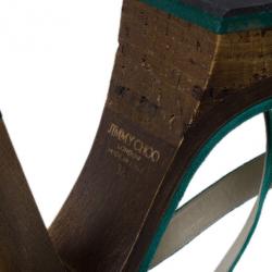 Pre Owned Jimmy Choo Green Suede Cork Platform Sandals Size 38