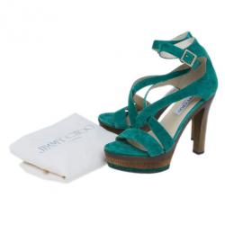 Pre Owned Jimmy Choo Green Suede Cork Platform Sandals Size 38