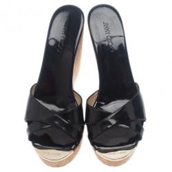 مملوكة مسبقًا Jimmy Choo Black Patent Perfume Cork Wedges Size 38.5