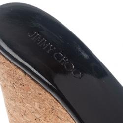 مملوكة مسبقًا Jimmy Choo Black Patent Perfume Cork Wedges Size 38.5