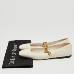 Pre Owned Jimmy Choo Off White Leather Diamond Tilda Ballet Flats Size 38