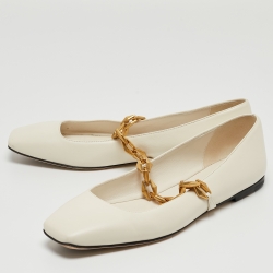 Pre Owned Jimmy Choo Off White Leather Diamond Tilda Ballet Flats Size 38