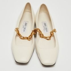 Pre Owned Jimmy Choo Off White Leather Diamond Tilda Ballet Flats Size 38