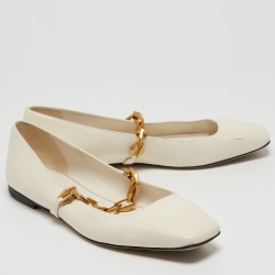 Pre Owned Jimmy Choo Off White Leather Diamond Tilda Ballet Flats Size 38