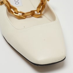 Pre Owned Jimmy Choo Off White Leather Diamond Tilda Ballet Flats Size 38