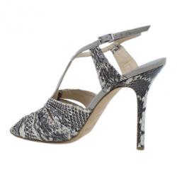 Pre Owned Jimmy Choo Grey Python Embossed Strappy Sandals Size  38