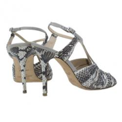 Pre Owned Jimmy Choo Grey Python Embossed Strappy Sandals Size  38