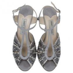 Pre Owned Jimmy Choo Grey Python Embossed Strappy Sandals Size  38