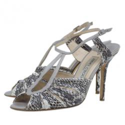 Pre Owned Jimmy Choo Grey Python Embossed Strappy Sandals Size  38