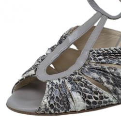 Pre Owned Jimmy Choo Grey Python Embossed Strappy Sandals Size  38