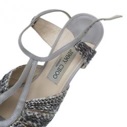 Pre Owned Jimmy Choo Grey Python Embossed Strappy Sandals Size  38