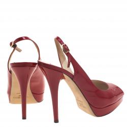 Pre Owned Jimmy Choo Red Patent Leather Clue Peep Toe Slingback Sandals Size 38