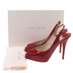 Pre Owned Jimmy Choo Red Patent Leather Clue Peep Toe Slingback Sandals Size 38