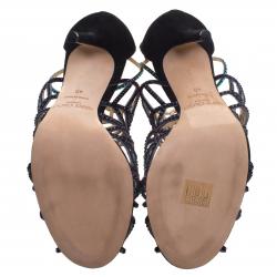 Pre Owned Jimmy Choo Black Multicolor Crystal Embellished Suede Kallai Leaf Sandals Size 40