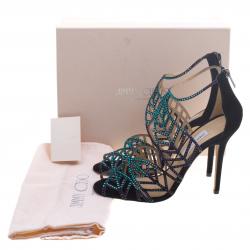 Pre Owned Jimmy Choo Black Multicolor Crystal Embellished Suede Kallai Leaf Sandals Size 40