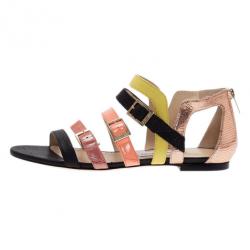 Pre Owned Jimmy Choo Mutlicolor Leather Bloom Gladiator Sandals Size 39.5