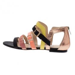 Pre Owned Jimmy Choo Mutlicolor Leather Bloom Gladiator Sandals Size 39.5