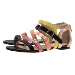 Pre Owned Jimmy Choo Mutlicolor Leather Bloom Gladiator Sandals Size 39.5