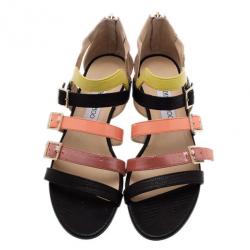 Pre Owned Jimmy Choo Mutlicolor Leather Bloom Gladiator Sandals Size 39.5