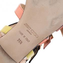 Pre Owned Jimmy Choo Mutlicolor Leather Bloom Gladiator Sandals Size 39.5