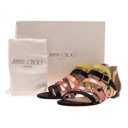 Pre Owned Jimmy Choo Mutlicolor Leather Bloom Gladiator Sandals Size 39.5