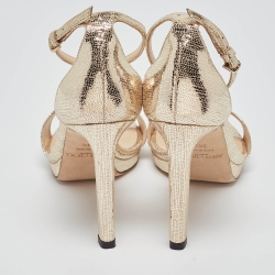 Pre Owned Jimmy Choo Gold Texture Leather Ankle Strap Sandals Size 38.5