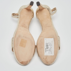 Pre Owned Jimmy Choo Gold Texture Leather Ankle Strap Sandals Size 38.5