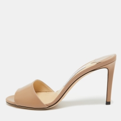 Pre Owned Jimmy Choo Beige Leather Stacey Slide Sandals Size 37