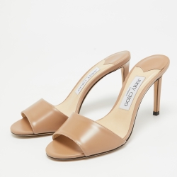 Pre Owned Jimmy Choo Beige Leather Stacey Slide Sandals Size 37
