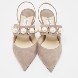 Pre Owned Jimmy Choo Beige Suede Slingback Pointed Toe Slingback Pumps Size 41 