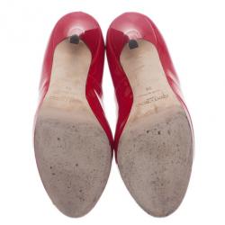 Pre Owned Jimmy Choo Red Patent Leather Quiet Peep Toe Pumps Size 38