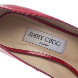 Pre Owned Jimmy Choo Red Patent Leather Quiet Peep Toe Pumps Size 38