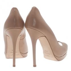 Pre Owned Jimmy Choo Nude Leather Quiet Peep Toe Pumps Size 37.5