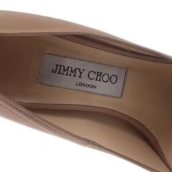 Pre Owned Jimmy Choo Nude Leather Quiet Peep Toe Pumps Size 37.5
