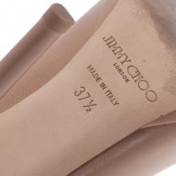 Pre Owned Jimmy Choo Nude Leather Quiet Peep Toe Pumps Size 37.5